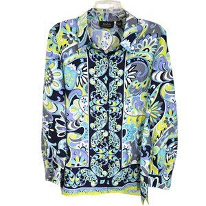 Dana Buchman Women's Multicolor Paisley‎ Floral Button Up Silk Shirt Size 12
